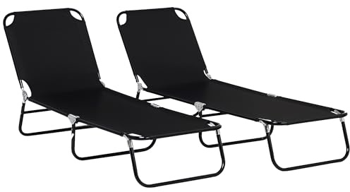 Outsunny 2er Set Sonnenliege klappbar Gartenliege mit 5-Fach höhenverstellbarer Rückenlehne wetterfest Outdoor Liegestuhl bis 120kg belastbar Strandliege für Pool, Strand Schwarz