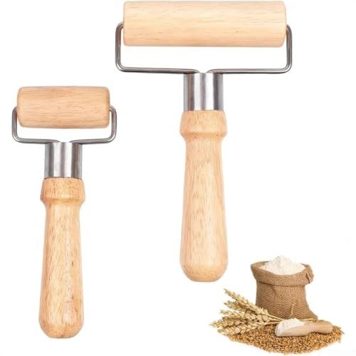 Set di mattarello in legno per pizza, biscotti e pasticcini, compatto, 17 x 10 x 3 cm, naturale, antiaderente, colore giallo
