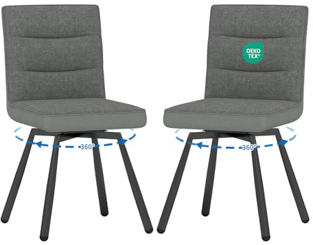 WAFTING Esszimmerstuhl 2er Set Drehbar, Polsterstuhl aus Leinenstoff mit Metallbeinen,Esszimmerstühle modern,Geeignet für Esszimmer,Küche, und Wohnzimmer,Dunkelgrau