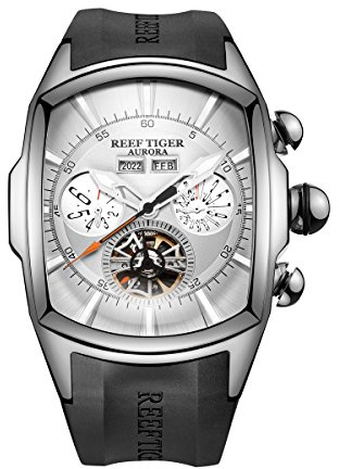 REEF TIGER lysande sportklocka för män Tourbillon analoga automatiska klockor gummiband RGA3069, Rga3069-ywb, armband