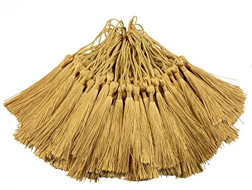 100 stücke 13 cm/5 zoll Seide Quaste mit 2 zoll Schnur Schleife Kleinen Chinesischen Knoten für Schmuck Machen Lesezeichen Quasten Ohrring Quaste (Champagner) | Quasten Anhänger mit 5cm Schlaufe für Schmuckherstellung,Lesezeichen,Quasten Basteln,Handwerk Zubehör