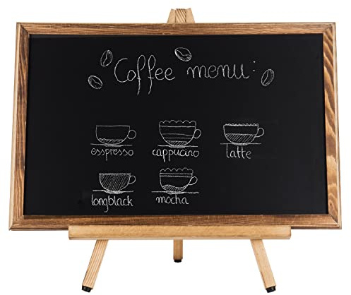 MyGift 18-Inch Burnt Wood Erasble Chalkboard Sign with A-Frame Easel Stand, Tabletop Menu Board, Wedding and Events Chalboard Signage