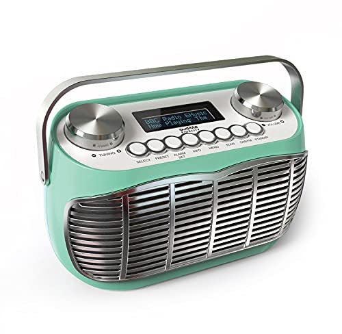 Audible Fidelity Detroit Retro Radio Alarm Clock, Mains Powered or Battery, FM & DAB/DAB+ Radio, LCD Display (Green)