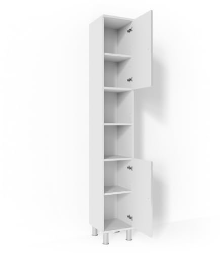 Vicco Badschrank Weiß Hochglanz Fynn 30x190x30 cm - Wäscheschrank, Viel Stauraum von Oben bis unten – ideal für Handtücher & Pflegeprodukte
