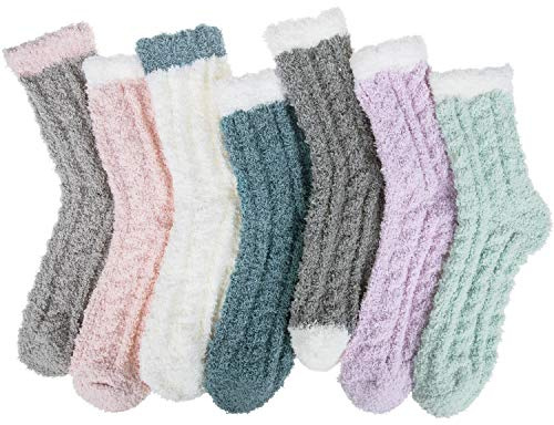 Womens Winter Fuzzy Socks Cozy Fluffy Socks Warm Fuzzy Christmas Socks for Women Gifts, A-Twists 01(7 Pairs)