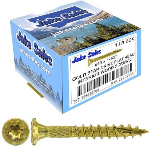 Jake Sales #10 X 1-1/2 Gold Star Wood Screw Torx/Star Drive Flat Head (1 Pound - 131 Approx. Screw Count) - Multipurpose Torx/Star Drive Wood Screws