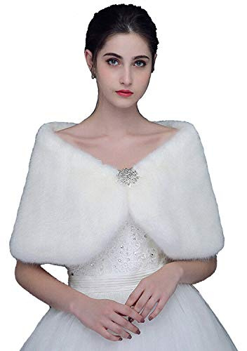 Cidna Bridal Bridesmaid Ivory Faux Fur Bolero Shawl Shrug UK Size 4-10