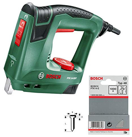 Bosch Elektrotacker PTK 14 EDT, 1000 Klammern, Karton (30 min-1 Schläge, Nägel: 14 mm, 1,1 kg) + Nägel 14 mm