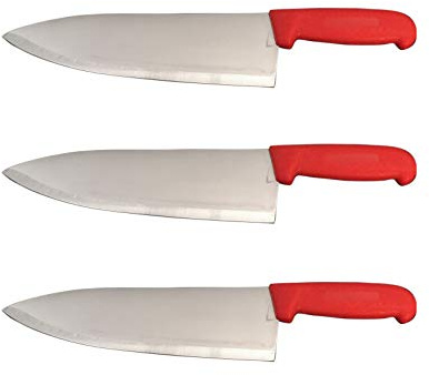 Cozzini Cutlery Imports Set of 3-10” Chef Knives Cook French Stainless Steel (Red)