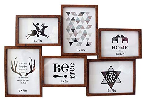 Bilderrahmen, Kreative Kombination Holz Fotowand Siamesische Wand Fotorahmen Wanddekoration 4×6in/5×7in (Farbe : Dunkel)