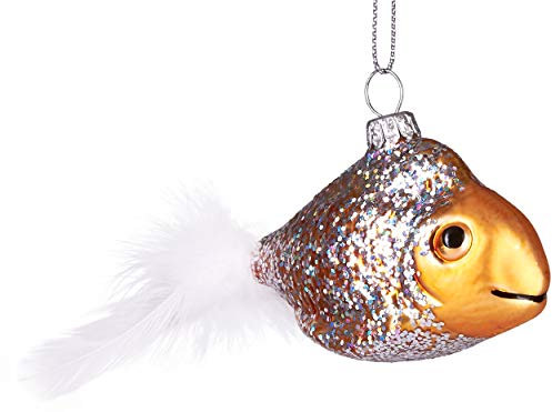 BRUBAKER Goldfisch mit Plüsch-Flosse - Handbemalte Weihnachtskugel aus Glas - Mundgeblasener Christbaumschmuck Figuren lustig Deko Anhänger Baumkugel - 14 cm