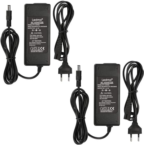 LEDMO Transformador 12V 5A Adaptador de Corriente 60W,2 Piezas Alimentador 12V Voltaje de Entrada CA 100-240V a CC 12V,12V 5A Utilizado para Tira de luz led,DVD, Televisores, Etc.