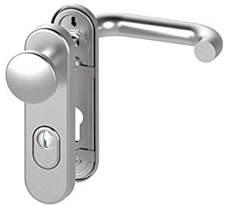 BASI Feuerschutz Tür-Beschlag aus Edelstahl | für Haustüren | Türstärke 44-66 mm | Zylinderabdeckung | Wechselgarnitur | rundes Kurzschild | Schutzbeschlag