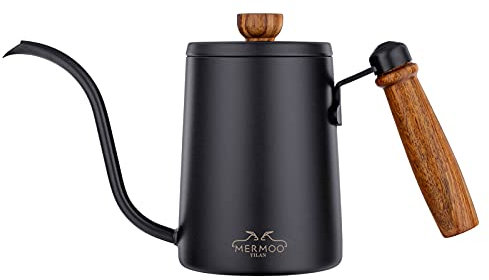MERMOO YILAN Kaffeekanne 600ml Schwanenhals Kaffeekessel Tropfkaffeekanne Pour Over kaffeebereiter Teekessel Schwanenhalsausguss für 1~2 Tassen Handbrüh (Schwarz)