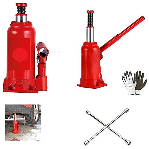 Compatible avec Buick CRIC Bouteille HYDRAULIQUE DE 3 TONNES Hauteur DE 17 A 33 CM + CLE CROISEE pour BOULONS 17-19-21-23 Levage Pneu Automobile Universel