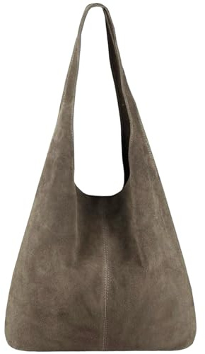 Modarno Borsa a tracolla da donna in pelle scamosciata pochette, borsa a tracolla, shopper, da donna, in vera pelle (Sabbia)