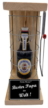 Flensburger Pils - Biergeschenke für Männer lustig Papa Geburtstag von Kindern Weihnachten Eiserne Reserve Gitterkäfig Text s/w Bester Papa der Welt Bier (1 x 0.33l)