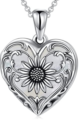 SOULMEET Weißgold Plattiert Sterling Sonnenblume Herz Medaillon Halskette Hält Bild Fotos Anhänger Halskette für Frauen Mädchen