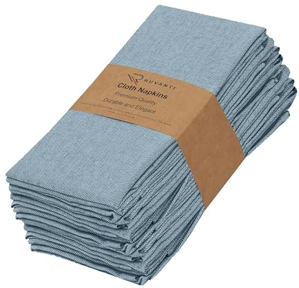 Ruvanti Cloth Napkins Set of 12, 18x18 Reusable Napkins Cloth Washable, Soft & Durable Table Napkin, Poly Cotton Fabric Dinner Napkins for Parties, Christmas, Thanksgiving, Weddings - Teal