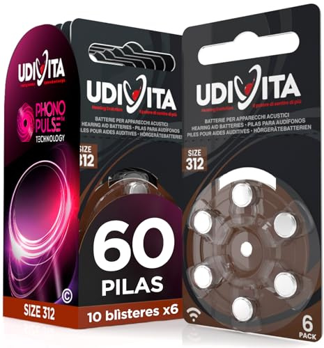 60 Pilas para Audífonos Udivita Tipo 312