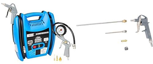 Güde 50077 Airpower 180/08 Kompressor (1,1kW, S3, ölfrei, 140l/min Liefermenge, 8 bar, 2.5 M Schlauch) & BGS 3215 | Druckluft-Ausblaspistole | Alu-Druckguss | mit 3 Düsen 25-100 - 200 mm
