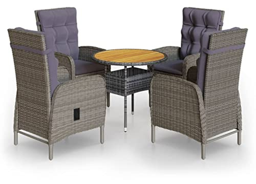 vidaXL Garten Bistro Set 5-TLG., Gartenmöbel Bistrotisch 4 Stühle, Gartengarnitur mit Stahlrahmen, Sitzgruppe Terrassenmöbel, Poly Rattan Grau