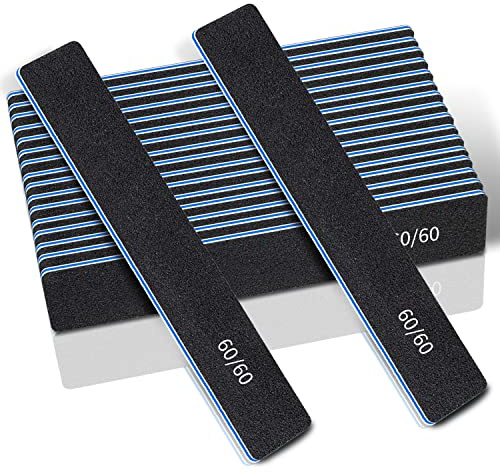 12 Pcs Professional Nail Files, 60/60 Grit Nail Files for Acrylic Nails Gel Nails, Double Sided Emery Board for Nails, Reusable & Washable Coarse Nail File for Home and Salon Use
