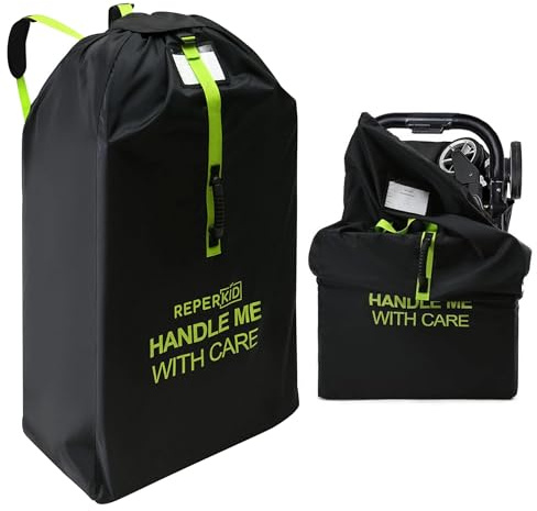 reperkid Large Stroller Bag for Airplane Travel, Black & Green, 47 H x 24 W x 15 D, Fits Most Large, Single, Double, Jogging Strollers – Premium Waterproof Cover, Adjustable Shoulder Straps