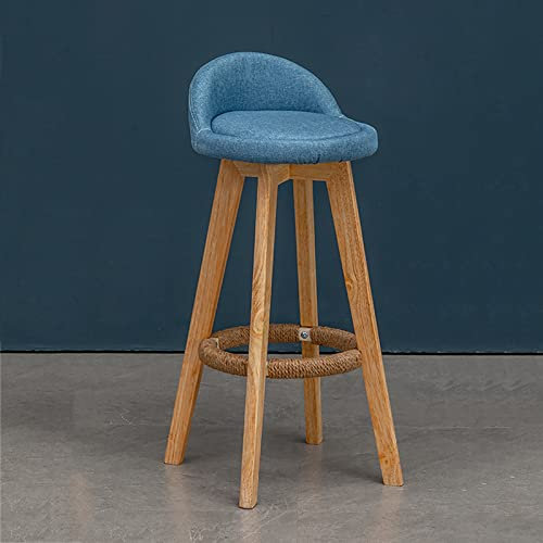 PIBM 360 Grad Drehbare Barhocker,Holz Barstuhl Höhe Counter High Hocker mit Fußstütze,Leder Gepolstertes Design,Stabiler Rahmen Esszimmerstühle für Küche Frühstück Cafe (37x73cm(15x29inch), Blue A)