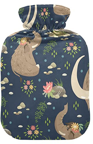 YOUJUNER Hot Water Bottle with Cute Elephant Pattern Cover 1 Litre Large Hot Water Bag Warm Comfort Hand Feet Warmer