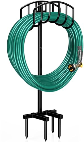 Winpull Garden Hose Holder Detachable Heavy Duty Metal Water Hose Hanger, Freestanding Hose Storage Stand Rack for Outside (Black)