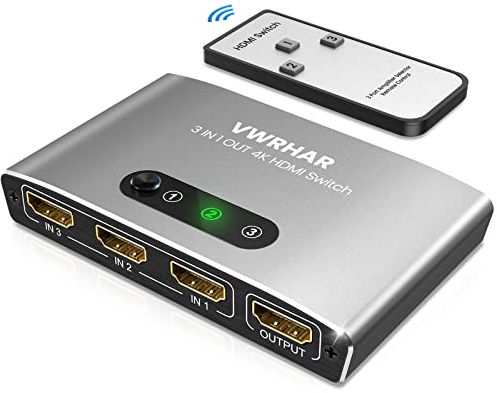 HDMI Switch HDMI Splitter, Automatisch 4K Aluminium HDMI Switch 3 in 1 Out UHD HDMI Verteiler mit Fernbedienung, HDMI Umschalter Unterstützt 4K 3D HDR für Fire TV Stick UHD TV PS4 Xbox DVD Blu-Ray