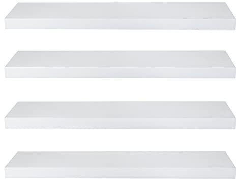 eSituro Floating Shelves, Set of 4 Large White Wall Shelves,Simple to Install Wooden Shelf for Bedroom,Living Room,Kitchen,Display Storage Rack, Home Office Furniture Each Shelf 70x23x3.8cm