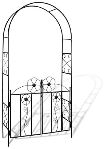 Gartentor Gartentür Eingangstor Pforte Metall in Antik-Optik, Gartenpforte Zauntor Rosenbogen mit Tor Pforte Metall, Schmiedeeisen 115 x 37 x 230 cm