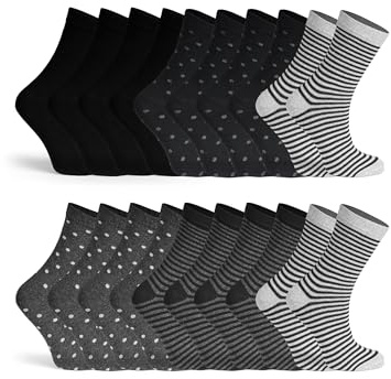 Basic Treasure 10 Pares Calcetines Mujer, Rayas y Puntos, Mix Negro, 39-42