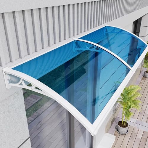 Blaue Vordach für Haustür,Türdach Überdachung 60/80/100/120/150 cm Breite Optional,Pultbogenvordach aus Aluminium und Polycarbonat,Uv-Regen-Schnee-Schutz Türvordach (60x160cm/24 x63)