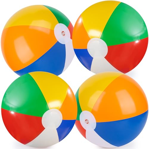 3 otters 4Pack 12 Inch Beach Balls, Inflatabl Rainbow Swimming Pool Toys for Summer Water Games, Beach Party Favors