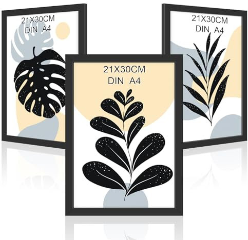 Jostift Schwarz 3er Set Bilderrahmen DIN A4 21x30cm MDF Holz-Rahmen mit bruchsicherem Acrylglas, Ideal für Collage Portraits & Urkunden，bilderrahmen a4 bilderrahmen,rahmen din a4