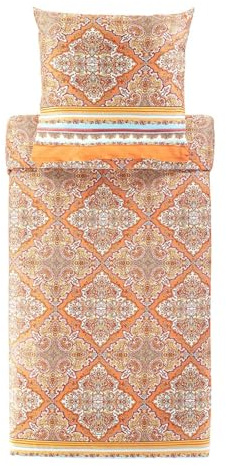 Bassetti MARECHIARO Bettwäsche + 1 Kissenhülle aus 100% Baumwollsatin in der Farbe Orange O1, Maße: 155x220 + 1 K 80x80 cm - 9327393