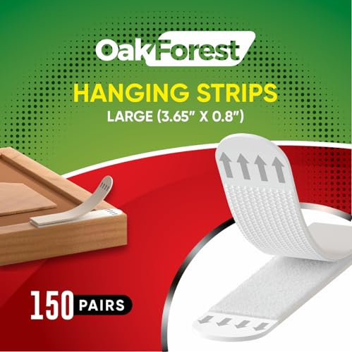 OakForest 150 Paar extra große Klebestreifen zum Aufhängen von Bildern – beschädigungsfrei, abnehmbare, robuste Bilderhaken ohne Nägel – Klebeband, Wandstreifen für Wohnzimmer-Dekor, 9,1 x 2 cm, Weiß
