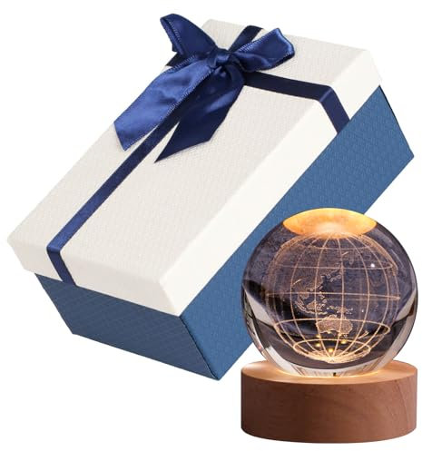 ALEEIK Kristallkugel 60mm Kristallkugeln Kristall Kugel mit Rundem Holzsockel Glaskugel Deko mit Licht Astronomie Geschenk für Mutter Kinder Freundin