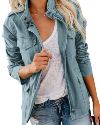Imily Bela Donne Giacche militari Zip Up Giacca Anorak Leggero Safari Coat Utility Outwear con tasca