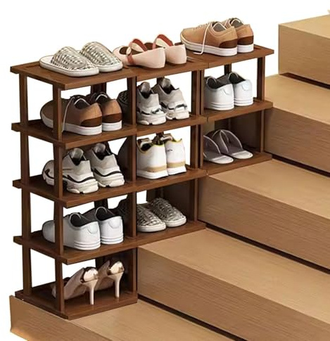 Scarpiera in bambù, torre con scarpe strette per scala portaoggetti per portascarpe verticale per ingresso, soggiorno, camera da letto (Size: 5+4+3 Tier)