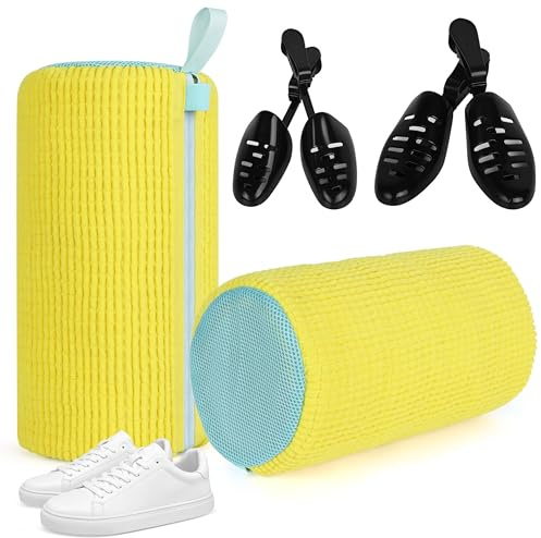 JEYTIFUL Pack of 2 Schuhwaschbeutel 360° Reinigung，Stoßdämpfend und lärmmindernd，Reusable Shoe Washing Bag für Washer and Dryer wäschenetz schuhe （Gelb)