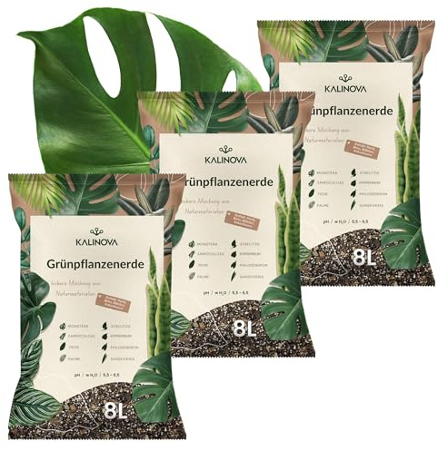 KALINOVA Leichte Erde für Grünpflanzen 3x8L - 24L - Blumenerde für Zimmerpflanzen, Balkonpflanzen, Monstera, Zamiokulkas, Ficus, Palmen - Pflanzerde - Zimmerpflanzenerde