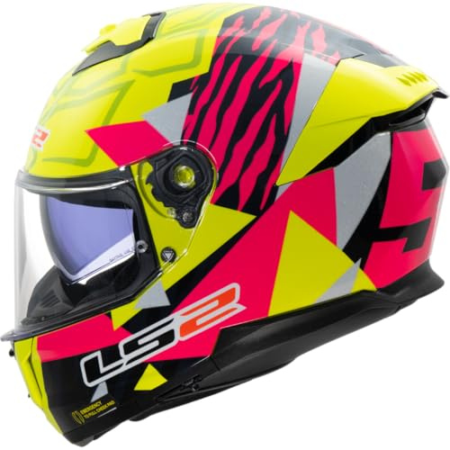 LS2, Integraler Motorradhelm STREAM II TIGER Gloss H-V Yellow Pink, XS
