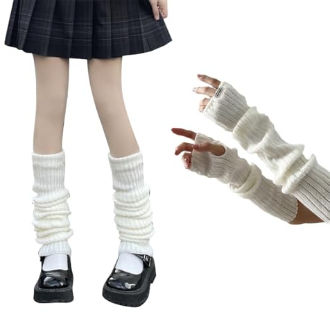 HSAJS Beinstulpen Armstulpen Set Damen Beinstulpen Pulswärmer Set Langer Beinwärmer Lange Fingerlose Handschuhe Bein Arm Stulpen Arm Handwärmer Legwarmer