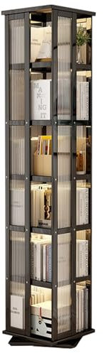 Einfaches, auf dem Boden stehendes, drehbares Bücherregal Mehrschichtige Regale für den Hausgebrauch Geringer Platzbedarf und einfache Lagerung Geeignet für Wohnzimmer Schlafzimmer Büro(Schwarz)