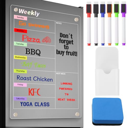 TAIHOBO Tableau Magnetique Frigo Transparent, Planning Frigo Magnetique Acrylique, Calendrier Magnetique Frigo 30x20cm, Semainier Magnetique Effaçable, Planificateur Hebdomadaire pour Liste de Courses