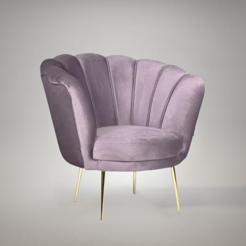 Fauteuil coquille en velours glycine avec pieds dorés - Orel